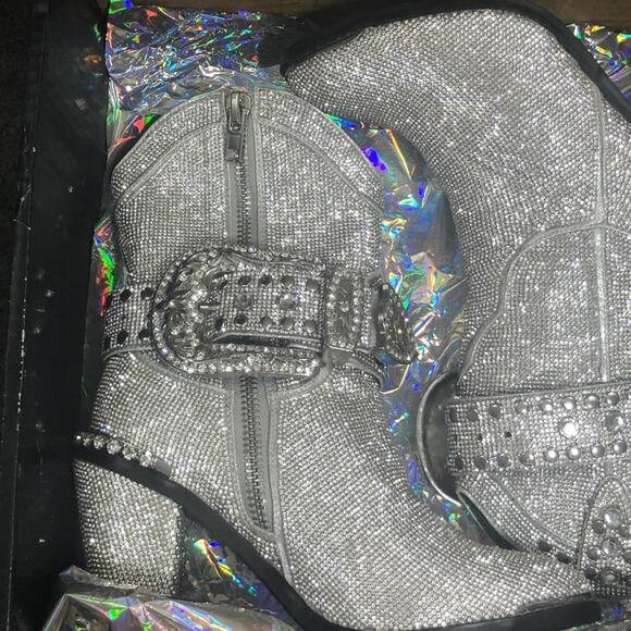 Dolls Kill Icy Sheriff Shine Western Cowboy Rhinestone Boots Size 8 New … - Picture 3 of 7